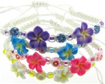 PLUMERIA FIMO FLOWER, SMALL FIMO FLOWER BEADS, ON BRAIDED WAXED CORD, SLIP KNOT BRACELET