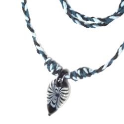BLACK CORD NECKLACE WITH DROP PENDANT. 
&#8203;HAND BLOWN GLASS WITH ROUNDED BOTTOM.
